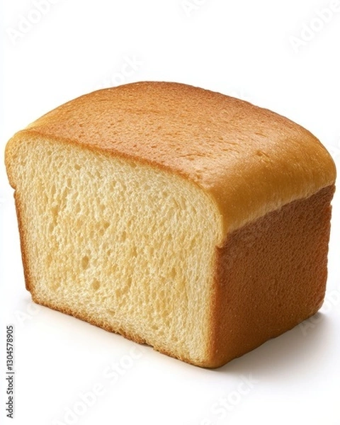 Fototapeta Freshly Baked Loaf of Golden Brown Bread Displaying Soft Interior and Crust on White Background Studio Shot