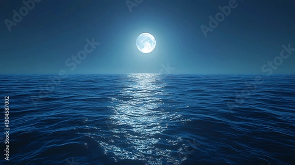Obraz Serene moonlit ocean landscape with shimmering water reflecting the bright full moon at night