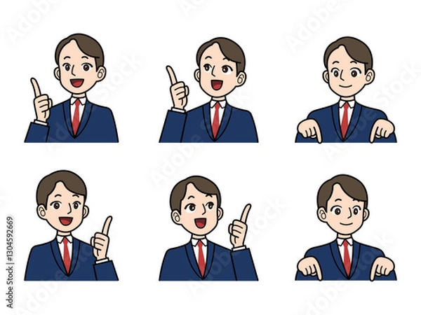 Fototapeta スーツを着た男性の指差しイラストセット