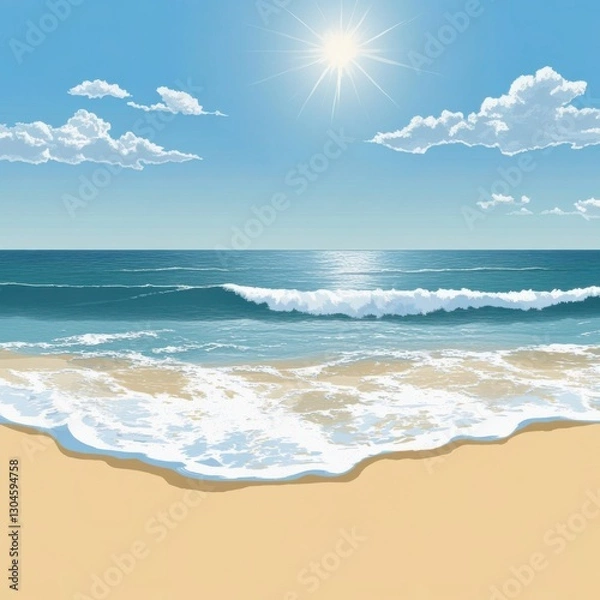 Obraz Sandy beach with soft waves and blue sky