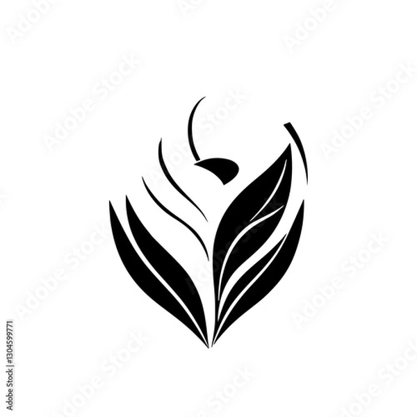 Fototapeta Abstract minimalist design of a leaf-like figure against white. A black and white representation of a stylized shape suggestive of leaves or wings.