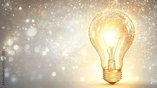 Fototapeta Inspiring Light Bulb on Smooth Gray Gradient Background for Corporate Innovation and Growth