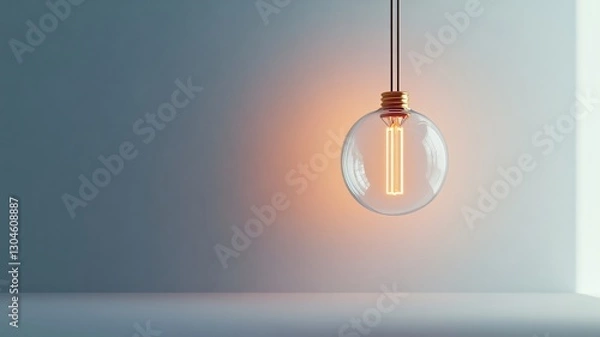 Fototapeta Minimalist Neon Light Bulb Floating against Smooth Gray Background for Tech Themed Imagery