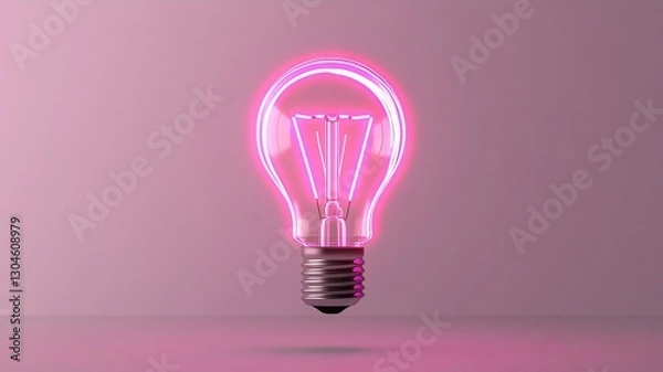 Fototapeta Striking Neon Light Bulb in Mid Air on Gray Backdrop Representing Modern Business Innovation