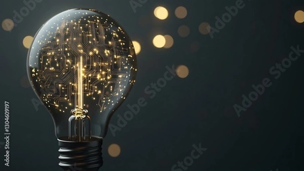 Fototapeta Modern Light Bulb with Digital Circuit Pattern Symbolizing Business Intelligence and Tech Advancement