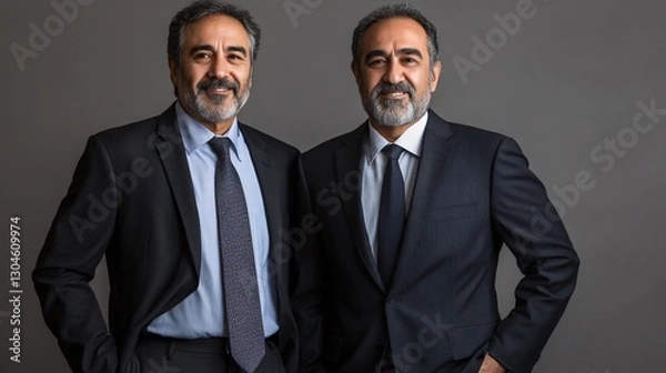 Fototapeta Dynamic Business Partners in Tailored Suits Displaying Modern and Approachable Corporate Image