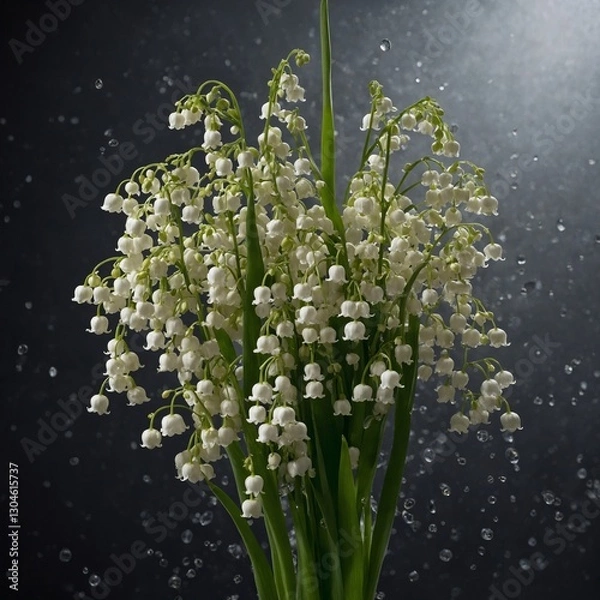 Fototapeta "A cluster of lily-of-the-valley flowers appearing to be suspended in a weightless composition."
