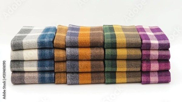 Fototapeta Stacked Plaid Blankets in Autumnal Colors