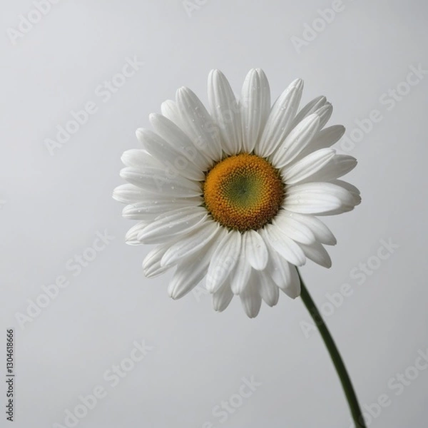 Fototapeta "A delicate white daisy floating in a minimalistic composition on a bright white background."