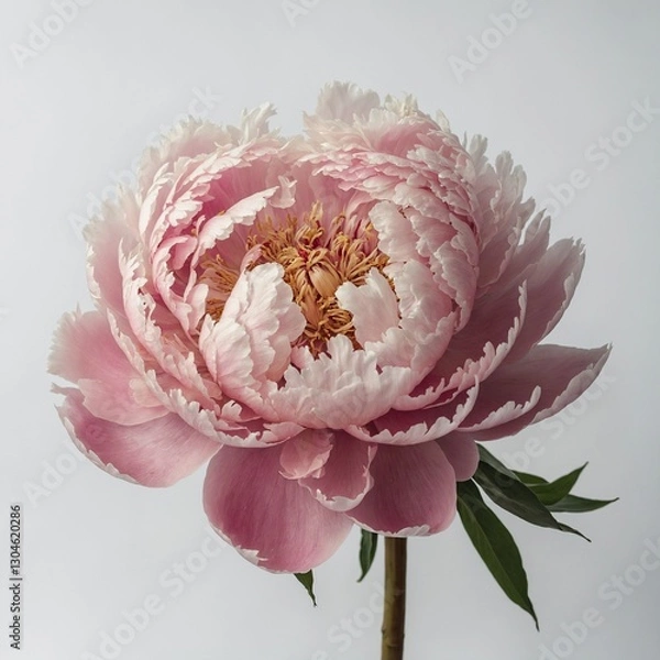 Fototapeta "A perfectly bloomed peony in soft pastel pink, isolated on a pure white background."
