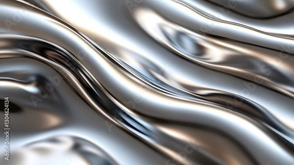 Fototapeta A close up photograph showing a shiny metallic flowing fabric