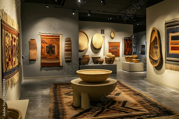 Obraz Exhibition of native american textiles and baskets in art gallery