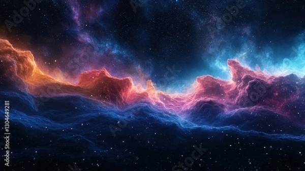 Fototapeta Dreamlike abstract space wallpaper with glowing nebula and shimmering cosmic dust