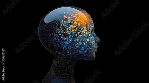 Fototapeta Abstract Illustration of a Human Head Filled with Colorful Particles