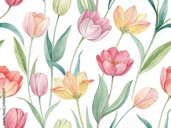 Obraz Watercolor Tulip Pattern Delicate Spring Blooms