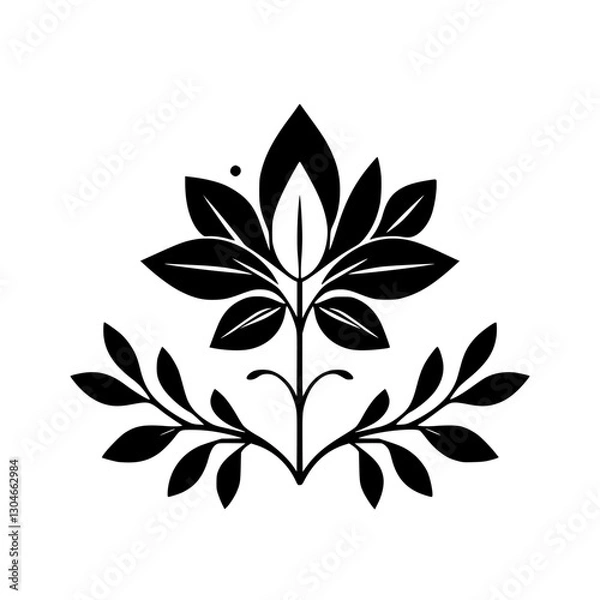 Fototapeta Black and White Botanical Design: A symmetric, elegant floral composition, perfect for design.
