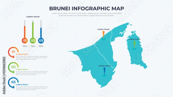 Fototapeta Infographic Map of Brunei. Brunei country map infographic colored vector template with regions and pointer marks.