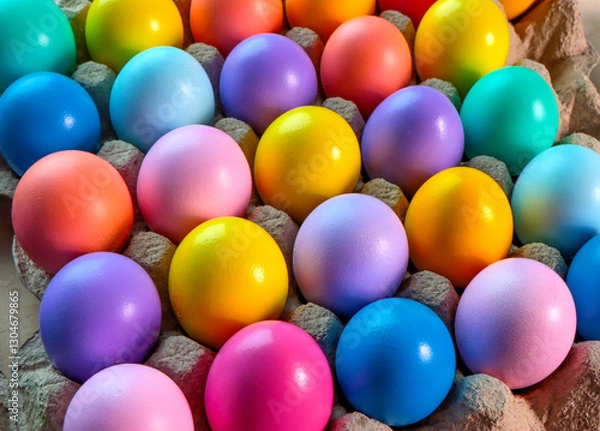 Fototapeta Colored egg boxes, colorful eggs for Easter