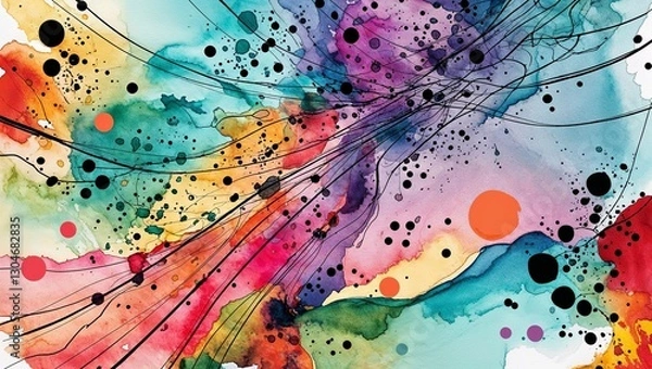 Fototapeta A vibrant blend of colors and abstract patterns in watercolor art.