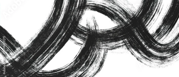 Fototapeta Swirling Black ink paintbrush Lines and Loops Create an Abstract Composition on a White Background