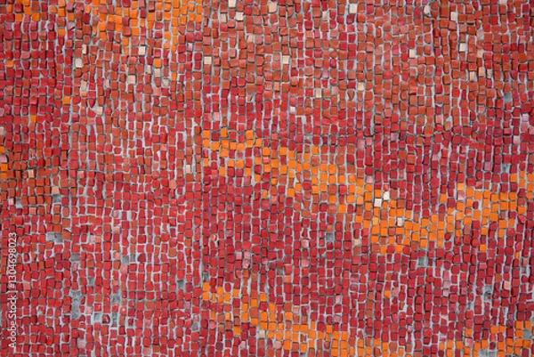 Fototapeta Red color mosaic wall pattern.