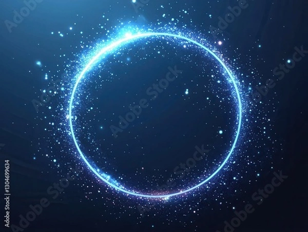 Fototapeta Luminous circle of sparkling particles on a dark blue background creating a magical and ethereal atmosphere with a cosmic feel