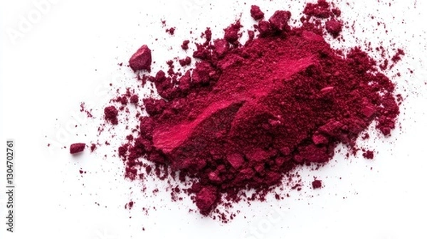 Fototapeta Crushed deep red pigment powder scattered on white background.