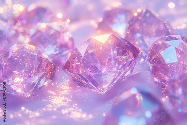 Fototapeta Sparkling pink diamonds on a soft background.