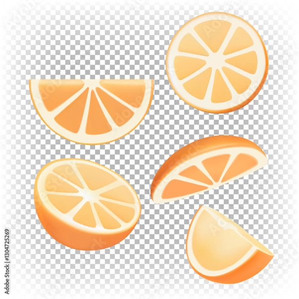 Obraz Orange stylized slices. Vector cartoon 3D illustration. Sliced ​​citrus fruits.