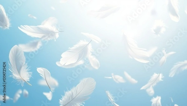 Fototapeta Floating feathers in light sky