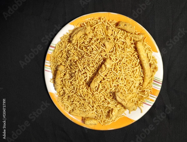 Obraz Sev - Crispy Bhujia plate on black background