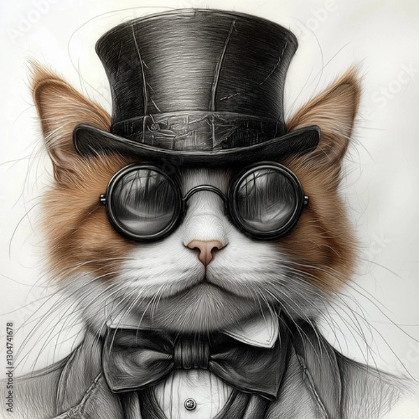 Obraz funny cat dressed as a stylish englishman in a tophat and googles