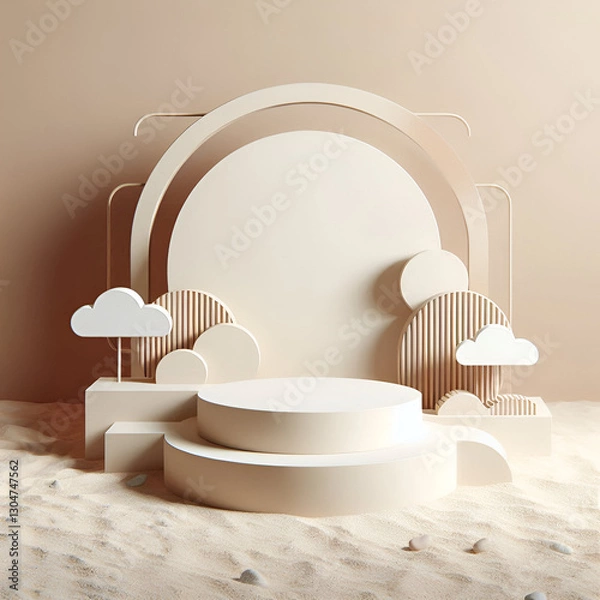Fototapeta  3d Abstract background for product branding and presentation Minimal Product Podium Mock up scene with empty space minimal style with sand on ground and isolated wall for advertising. 3d render