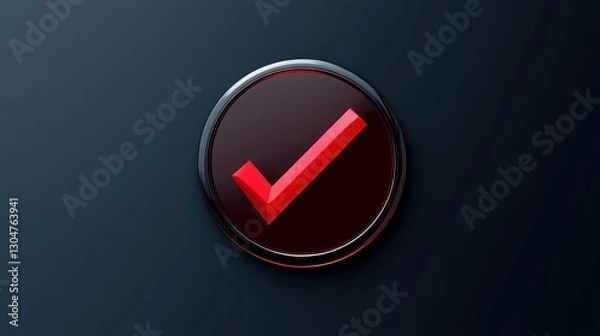 Obraz Red checkmark icon on dark background.