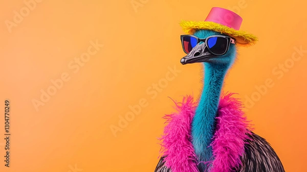Fototapeta The emu bird flaunts its vibrant, fashionable attire in this creative animal concept, making it an ideal choice for a unique birthday party invite.