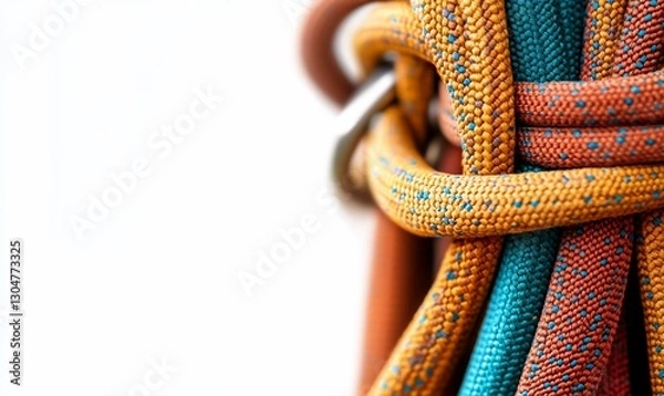 Fototapeta Colorful climbing ropes coiled, close-up