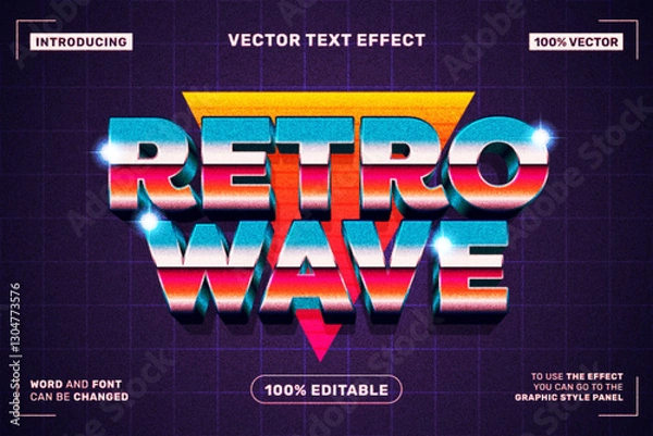 Obraz Retro Wave 80s Text Effect – Editable & Vector Typography