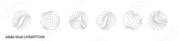Fototapeta Set of rings of topographic contour lines map or wood ring texture. Tree ring or line topography map design for logo. Vector.