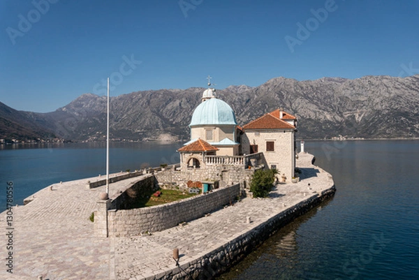 Fototapeta View of the isle of Our Lady of the Rocks in Kotor Bay, Montenegro