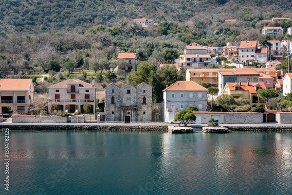 Fototapeta View of a small town in Kotor bay, Montenegro