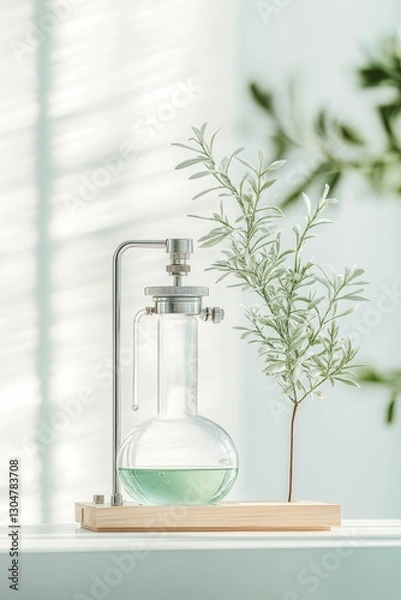 Fototapeta A sleek apparatus showcases the process of generating green hydrogen with natural greenery nearby, emphasizing the synergy between technology and nature