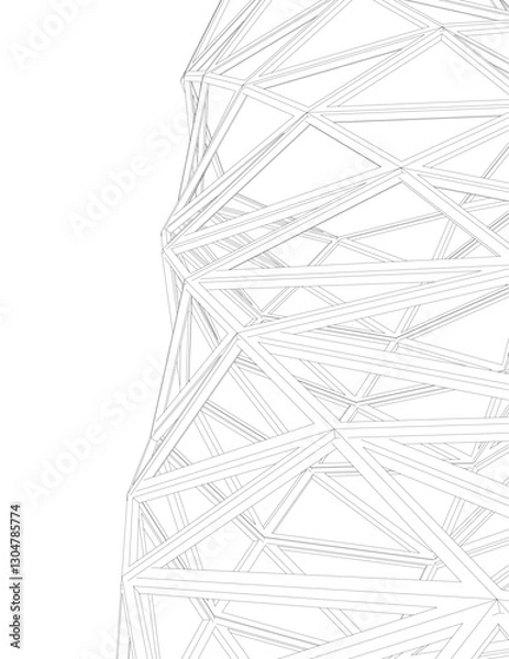 Fototapeta Abstract Architectural Wireframe Composition – Modern Skyscraper and Urban Cityscape Design