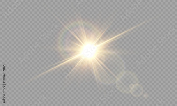 Fototapeta Glow isolated white transparent light effect, sun light with lens flare effect. Sun flush, Overlays, light, Sun, sunrays, transitions, lens flare, light leaks and glare in PNG format. PNG sunlight fla