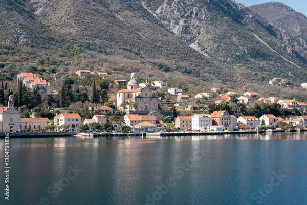 Fototapeta View of a small town in Kotor bay, Montenegro