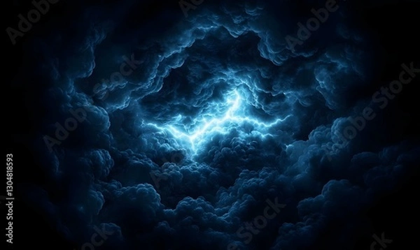 Fototapeta Dark Stormy Clouds with Bright Lightning in a Dramatic Sky Scene