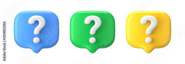 Fototapeta 3d question mark. Bubble ask icon faq. Set of vector render signs to help users and find solutions in their doubts.