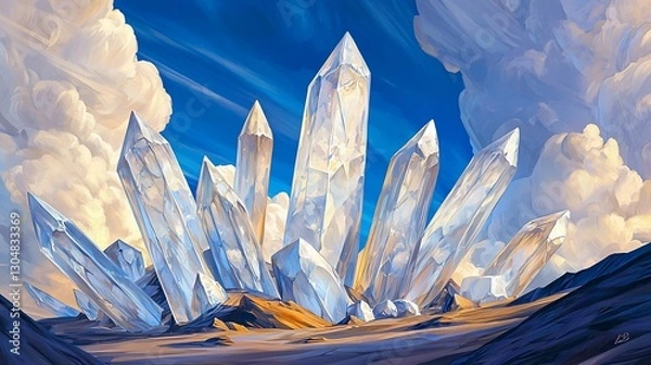 Fototapeta Crystal Cityscape, Clouds, Sky, Fantasy