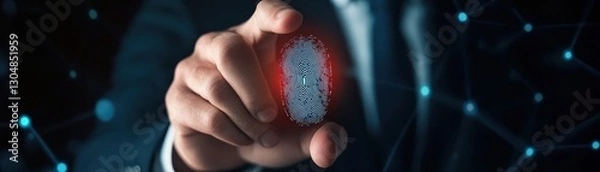 Obraz Businessman unlocking a laptop using fingerprint authentication, modern cybersecurity concept