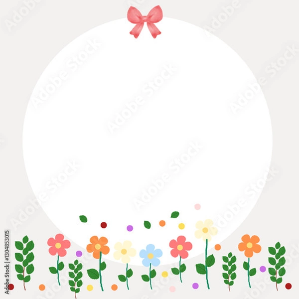 Fototapeta Pastel Floral Greeting Card for Kids, Cute Spring Flower Frame with Bow, Whimsical Floral Frame with Bow, Soft Watercolor Floral Card Template, Adorable Blossom Frame with Ribbon