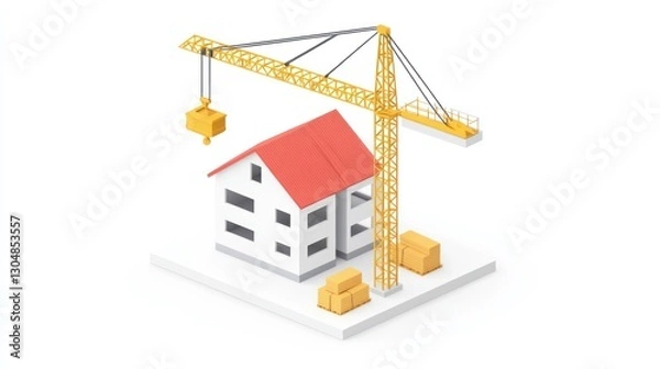 Obraz 3D isometric house construction with crane